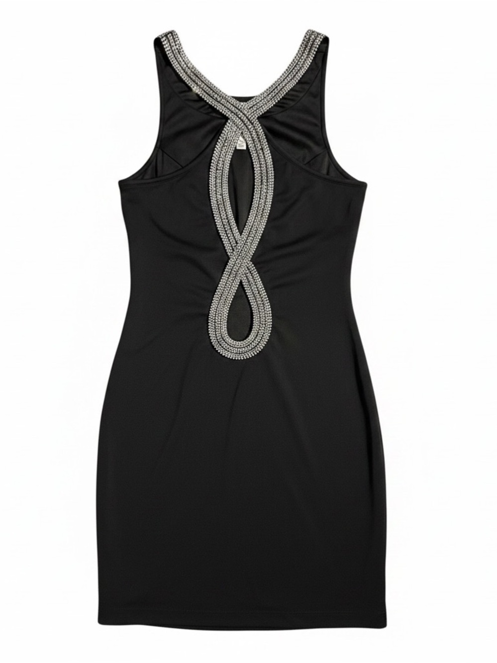 Frederick's of Hollywood Black Backless Bodycon Dress with Silver Embellishment